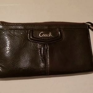 Coach Pleated Patent Leather Zip Wallet Wristlet